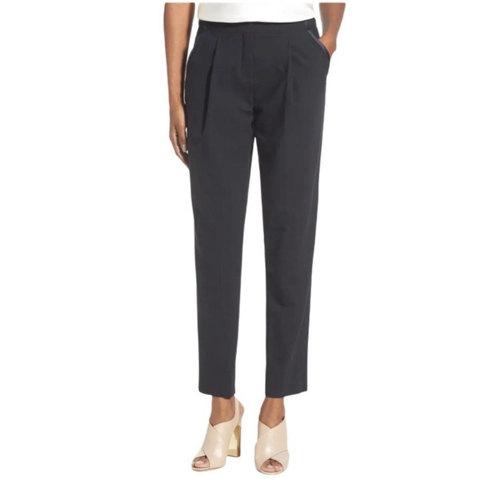 Lafayette 148 Columbia Millennium Crepe Trouser Pants Satin Trim Ink Navy